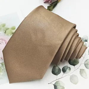 Classic solid color polyester tie for men, business casual formal necktie in stylish khaki.