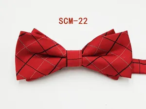Men red plaid bow tie classic checkered fabric formal neckwear for wedding suit detail shot