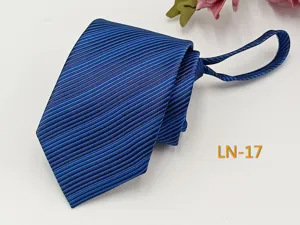 Men's blue striped zipper tie formal business professional jacquard necktie easy pull design 7cm