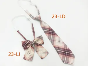 Japanese style JK uniform plaid necktie and bow tie set for women, pre-tied fashion accessory.