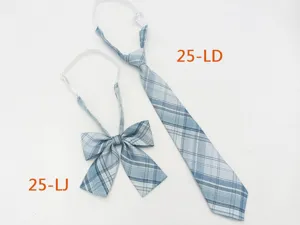 Blue plaid JK uniform tie and bow set for women, Japanese college style daily neckwear.