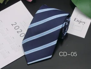 Classic mens business striped tie in dark blue with light blue stripes, professional tie.