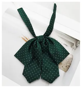 Dark green polka dot JK uniform bow tie, Japanese college style sweet accessory for girls.