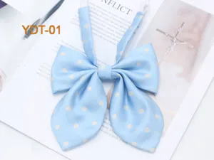 Light blue polka dot JK bow tie for women, cute Korean style rabbit ear collar ribbon accessory.