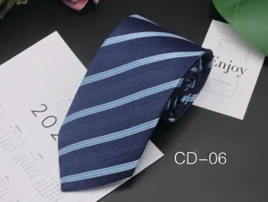 Men's classic business striped tie, dark blue tie with light blue stripes for work.