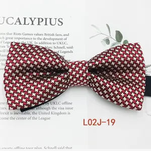 Red white houndstooth jacquard bow tie men business casual formal wedding suit accessory