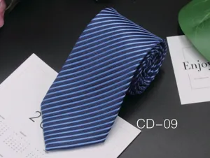 Close-up detail of a classic blue and black striped men's necktie for business and formal wear.