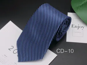 Detailed view of the blue striped men's business necktie showing jacquard texture.