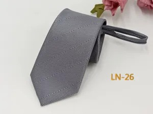 Grey chevron zipper necktie for men, 7cm width formal business suit apparel detail view