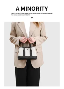 Piccola borsa shopper in tela a contrasto, elegante borsa in pelle da donna per tutti i giorni.