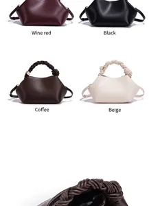 Casual women shoulder bag PU leather stylish handbag multi-compartment braided handle design chic