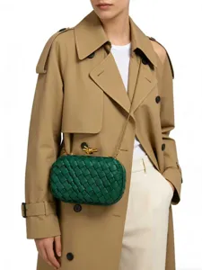 Luxus handgefertigte geflochtene Leder Ketten Clutch Tasche, elegante grüne Umhängetasche.
