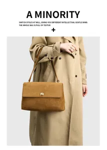 Retro brown suede women shoulder bag large capacity commuter underarm tote bag stylish