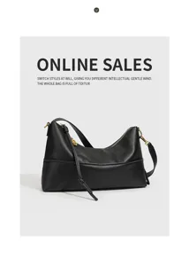 Detailansicht der stilvollen schwarzen Leder Hobo Schultertasche, minimalistisches Design.