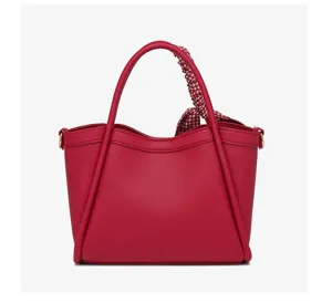 Bolso cubo de cuero rojo para mujer elegante bandolera bolso de mano uso diario casual