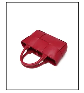 Bolso de mano de cuero tejido rojo, elegante bolso cruzado y de hombro para mujer.