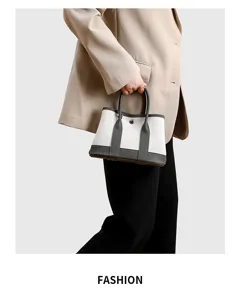 Piccola borsa shopper in tela bicolore da donna, elegante borsa con manici superiori.