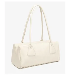 Minimalist retro horizontal shoulder bag, large capacity PU leather casual commute tote.