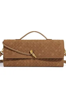 Brown woven leather shoulder bag chic handmade retro handbag stylish crossbody bag for women