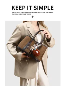 Dames tweed kleurenblok shopper tas herfst winter grote capaciteit schouder crossbody tas chic