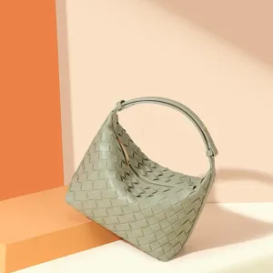 Geweven lederen hobo tas kleine maan schoudertas minimalistische vintage groene tas