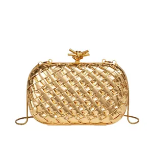 Luxus goldene geflochtene Ketten Clutch Tasche für Damen, elegante Abendtasche Umhängetasche.