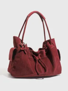 Wijnrode suède schoudertas voor dames, stijlvolle grote shopper handtas prachtig.