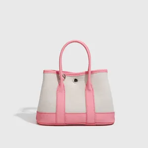 Piccola borsa tote in tela rosa e bianca colorblock moda donna borsa a mano spalla elegante