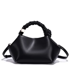 Black women handbag casual shoulder crossbody pleated design braided top handle chic bag