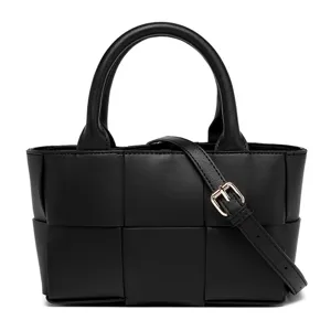 Mujer Tejido PU Cuero Bolso Bandolera Vintage Retro Tote Bolso de Mano Casual Bolso de Hombro Con Asa Superior Y Correa de Cadena