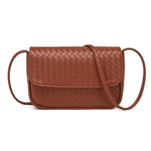Bolso cruzado minimalista de cuero trenzado para mujer, pequeño bolso cuadrado elegante.