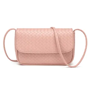 Bolso cruzado de cuero tejido rosa bolso de hombro elegante bolso cuadrado