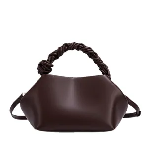 Dark brown women shoulder crossbody bag stylish braided handle casual leather handbag daily.
