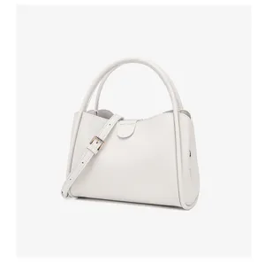 Bolso bandolera de cuero blanco para mujer, elegante bolso tote retro para trabajo diario.