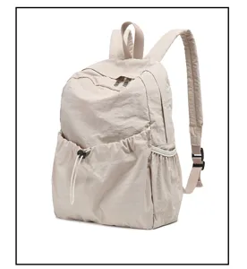 Casual solid color nylon backpack with large capacity, lightweight and versatile design.