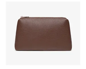Bruine cosmetische tas van PU-leer met ritssluiting voor dames make-up opbergtas dagelijks.