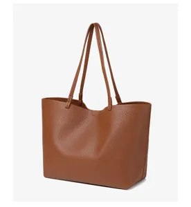 Bruine zachte PU lederen shopper tas voor dames, grote capaciteit casual schoudertas.