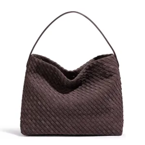 Retro Handwoven PU Leather Shoulder Bag Women Large Capacity Hobo Underarm Tote Vintage Casual Commuter Handbag