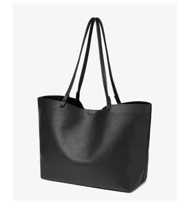 Vrouwen grote capaciteit zwarte tote tas zachte PU schoudertas casual handtas stijl