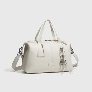 Bolso Boston vintage de piel de vaca para mujer, gran capacidad bolso cruzado de boliche.
