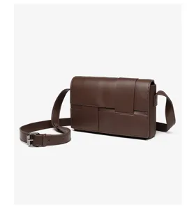 Braune Gewebte Umhaengetasche Minimalistische PU Leder Schultertasche Damen und Herren