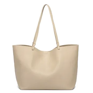 Minimalistische shopper tas van kunstleer voor dames, grote elegante schoudertas in beige.