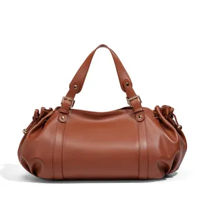 Minimalist PU Leather Boston Bag For Women Large Capacity Commuter Handbag Solid Color Shoulder Crossbody Bag Casual Tote