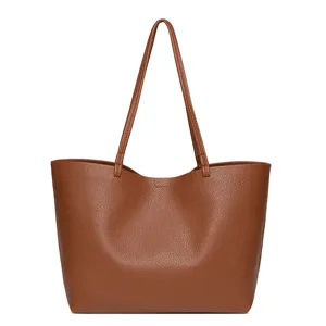 Dames Bruine PU Lederen Tote Tas Grote Capaciteit Casual Schoudertas Elegante Shopper