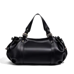 Black Boston handbag women PU leather shoulder satchel top handle casual commuting bag