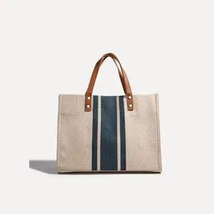 Elegante Canvas Tasche Grosse Kapazitat Farbblock Handtasche Casual Damentasche Shopper