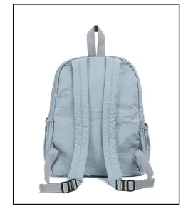 Detail view of the lightweight nylon backpack showing adjustable straps and back structure.
