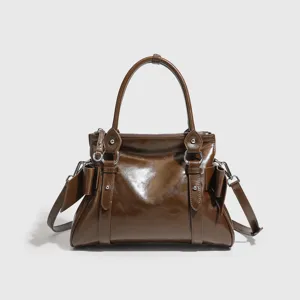 Korean style bow handbag retro motorcycle commuter shoulder bag for women fashion casual daily use
