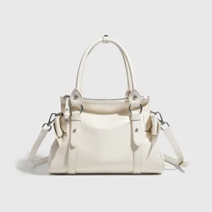 Korean style chic bow handbag retro motorcycle design compact shoulder crossbody commute bag