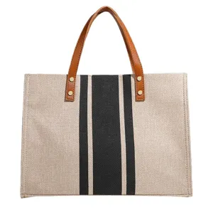 Elegante Damen Canvas-Tasche, große Kapazität, gestreifte Schultertasche für den Alltag.
